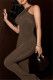 Coffee Fashion Casual Solid Slit O Neck Sleeveless Two Pieces