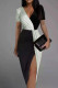 Silver Sexy Solid Patchwork Asymmetrical V Neck One Step Skirt Dresses