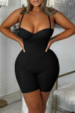 Black Sexy Casual Solid Backless Spaghetti Strap Skinny Romper