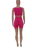 Rose Red Casual Print Patchwork U Neck Sleeveless Two Pieces
