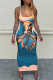 Blue Fashion Sexy Print Backless Spaghetti Strap Long Dress
