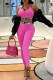 Pink Fashion Casual Letter Patchwork U Neck Sleeveless Two Pieces