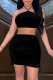 Black Fashion Sexy Solid Bandage Backless Strapless Sleeveless Two Pieces