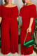 Red Fashion Casual Solid Patchwork Fold O Neck Plus Size Jumpsuits