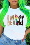 Colour Fashion Casual Print Basic O Neck T-Shirts