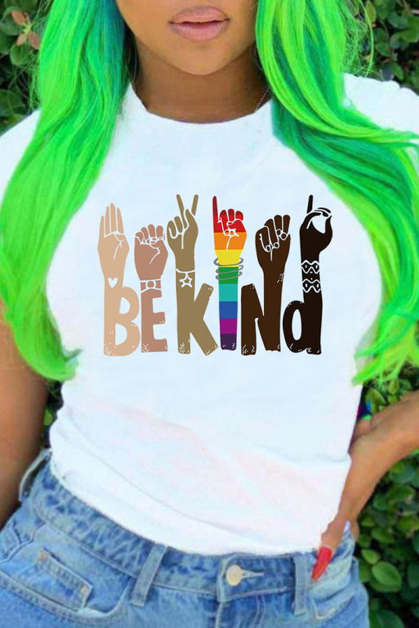 Colour Fashion Casual Print Basic O Neck T-Shirts