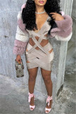 Grey Fashion Sexy Solid Hollowed Out V Neck Vest Dress