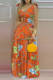 Multicolor Fashion Casual Print Bandage V Neck Long Dress