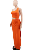 Cyan Sexy Solid Hollowed Out Patchwork Cross Straps Slit Oblique Collar Straight Dresses