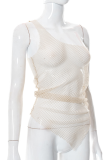 White Sexy Solid Mesh One Shoulder Tops