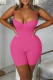 Rose Red Sexy Casual Solid Backless Spaghetti Strap Skinny Romper