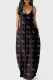 Dark Brown Fashion Casual Print Backless Spaghetti Strap Long Dress
