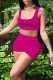 Rose Red Casual Print Patchwork U Neck Sleeveless Two Pieces