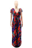 Multicolor Fashion Casual Print Bandage Backless V Neck Regular Jumpsuits