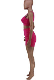 Rose Red Casual Print Patchwork U Neck Sleeveless Two Pieces