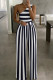 Stripe Fashion Casual Print Backless One Shoulder Regular Jumpsuits