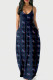 Tibetan Blue Fashion Casual Print Backless Spaghetti Strap Long Dress