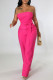 Red Sexy Solid Patchwork With Belt Strapless Straight Jumpsuits