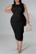Black Fashion Casual Plus Size Solid Split Joint O Neck Sleeveless Dress