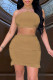 Khaki Fashion Sexy Solid Bandage Backless Strapless Sleeveless Two Pieces