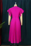 Purple Fashion Casual Solid Patchwork V Neck Pleated Dresses