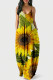 Yellow Fashion Sexy Print Backless Spaghetti Strap Long Dress