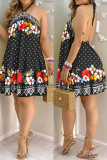 Pink Fashion Casual Print Bandage Backless Halter Sleeveless Dress