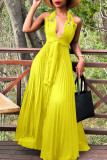 Yellow Sexy Solid Patchwork Fold Halter A Line Dresses