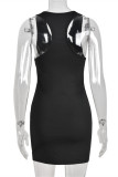 Black Fashion Casual Letter Hot Drilling Patchwork U Neck Vest Dress