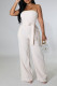 Cream White Sexy Solid Patchwork With Belt Strapless Straight Jumpsuits