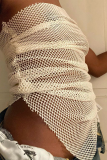 White Sexy Solid Mesh One Shoulder Tops