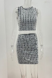 Pink Sexy Solid Patchwork Fold O Neck Sleeveless Two Pieces