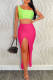 Green Fashion Sexy Solid Backless Slit One Shoulder Sleeveless Two Pieces