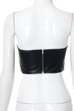 Black Sexy Solid Draw String Strapless Tops