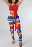 Red Sexy Print Patchwork Halter Sleeveless Two Pieces