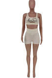 Rose Red Casual Print Patchwork U Neck Sleeveless Two Pieces