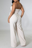 Red Sexy Solid Patchwork With Belt Strapless Straight Jumpsuits