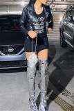 Black Fashion Casual Letter Hot Drilling Patchwork U Neck Vest Dress