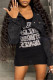 Black Fashion Casual Letter Hot Drilling Patchwork U Neck Vest Dress