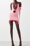 Pink Sexy Print Hollowed Out Halter Pencil Skirt Dresses