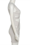 Grey Fashion Sexy Solid Hollowed Out V Neck Vest Dress