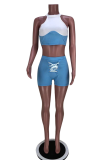 White Sexy Solid Patchwork O Neck Sleeveless Two Pieces