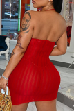 Red Sexy Solid Patchwork Spaghetti Strap Pencil Skirt Dresses