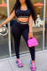 Black Fashion Casual Sportswear Letter Print Patchwork U Neck Sleeveless Two Pieces