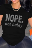 Black Fashion Casual Letter Hot Drill O Neck T-Shirts