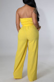 Red Sexy Solid Patchwork With Belt Strapless Straight Jumpsuits