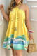 Yellow Fashion Casual Print Bandage Backless Halter Sleeveless Dress