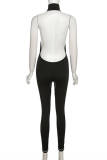 Black Sexy Casual Sportswear Solid Backless Turtleneck Skinny Jumpsuits