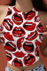 White Red Fashion Casual Lips Printed Basic O Neck Tops