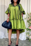 Light Green Fashion Casual Patchwork V Neck Pleated Dresses
